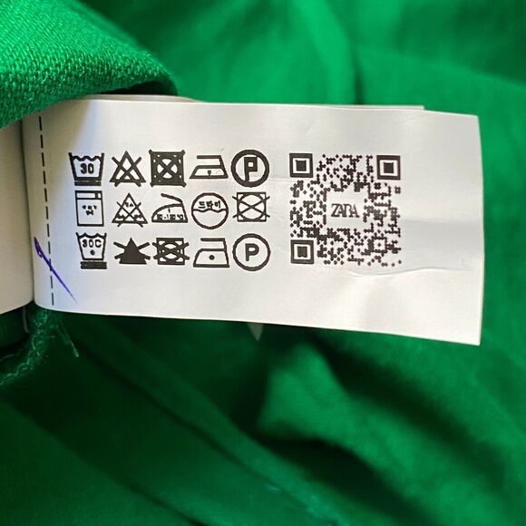 Zara Linen Blend Shirt Women M Shamrock Green 3/4 Kimono Sleeve Button Down NWOT - Picture 11 of 16